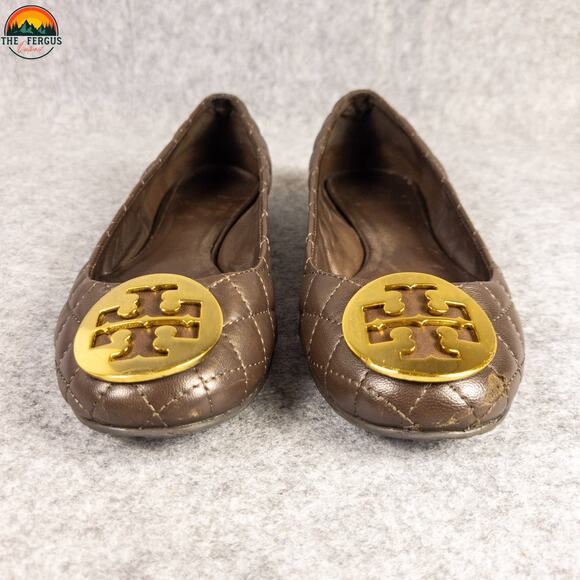 Tory Burch Quinn Ballet Flats Brown Leather Slip-On Quilted Women's Size 7.5 - Picture 2 of 14